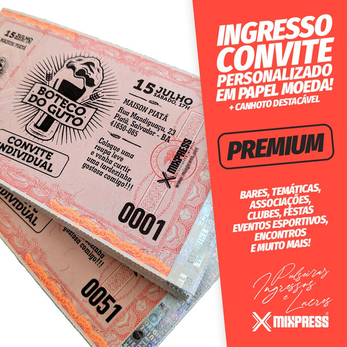 Ingresso Convite Personalizado P&b Festa Evento. 450 Unids