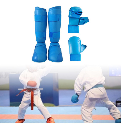 Equipo De De Karate, Guantes De Boxeo, Espinilleras, Azul S