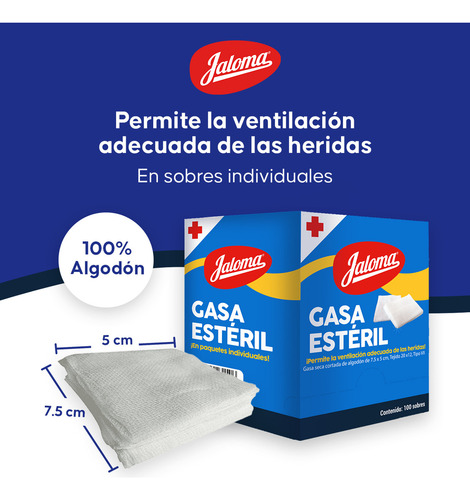 Jaloma Gasa Simple Estéril 7.5x5cm Caja Con 100 Sobres