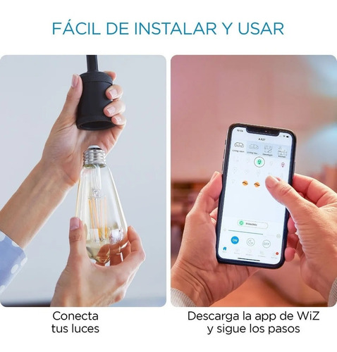 Imagen 5 de 9 de Lampara Led Wiz Wifi Filamento Edison E27 6.9w X2 Unidades