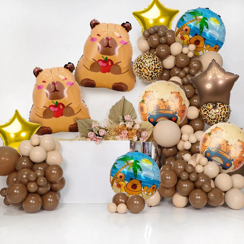 GOROFIT Kit 10pz Globos Capibara Decoración Feliz Cumpleaños Fiesta
