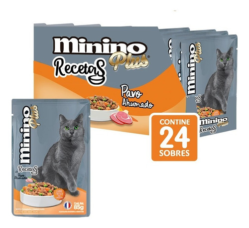 Pack X24 Alimento Para Gato Minino Plus Pavo Ahumado 85g C/u