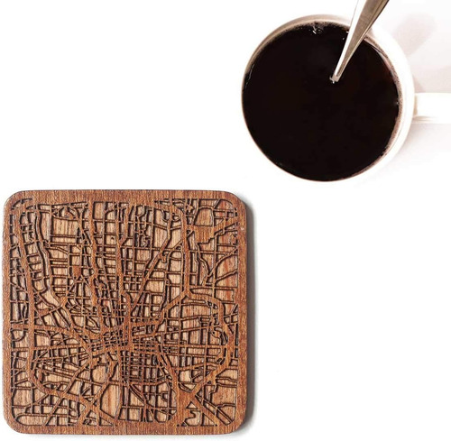 Columbus, Oh Map Coaster, Set Of 4, Sapele Wooden Coaster Co