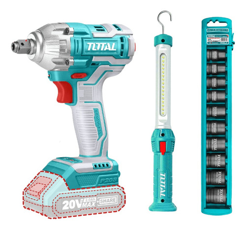 Chave Impacto 20v 1/2 Com 2 Baterias 2ah Total Combo Azul-celeste 50/60hz