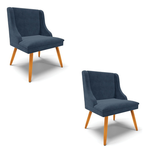 Kit 02 Cadeira Poltrona Decorativa Liz Suede Azul Marinho