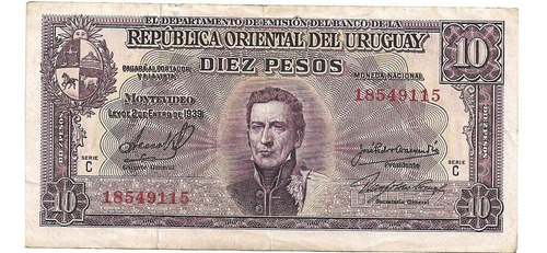 Uruguay. 10 $. 1939. Pick 37. Usado