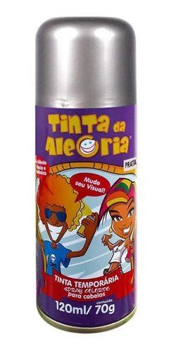 Spray Tinta Da Alegria Para Cabelo Prata 120ml 70g Lavável