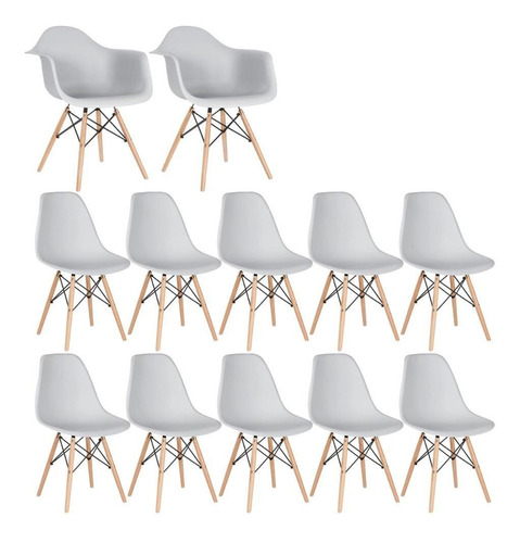Kit Cadeiras Eames Wood 2 Daw E 10 Dsw Eiffel Coloridas Cor Da Estrutura Da Cadeira Cinza-claro