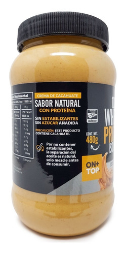Imagen 2 de 8 de Crema De Cacahuate Natural + Whey Protein Isolate 480g.