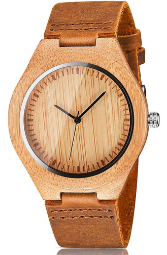 Cucol Reloj De Madera De Bambú Para Hombre Con Correa De Cue