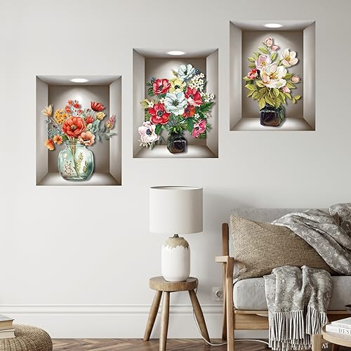 Calcomanías De Pared 3d Flores Vintage, 3 Piezas