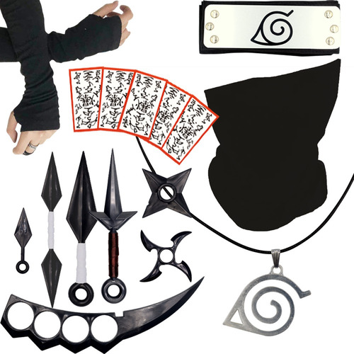 Combo Naruto C/ Bandana Colar Luvas Balaclava + Kit Kunai