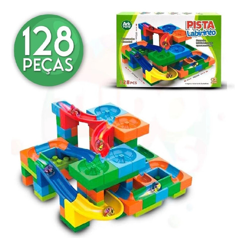 Pista De Blocos Com Bolinhas De Gude Bloch Play 128 Peças