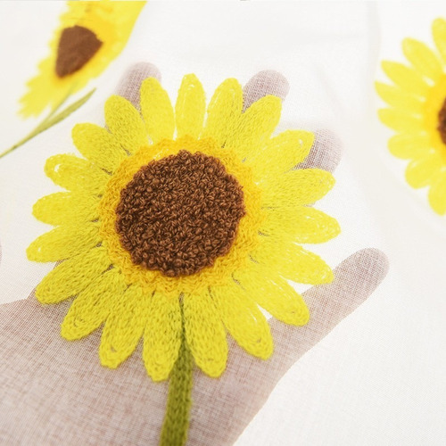 Cortinas De Cocina Con Girasol Bordado 2 Piezas