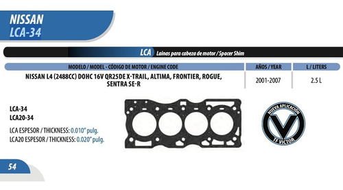 Laina Cabeza Altima X-trail Frotnier Rouge 2.5 01 - 07 .020p