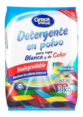 Detergente En Polvo Great Value P/ropa Blanca Y De Color 3kg