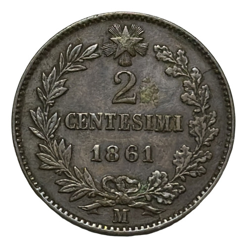 Moneda Italia 2 Centésimos Año 1861 Ceca  M  - Milán