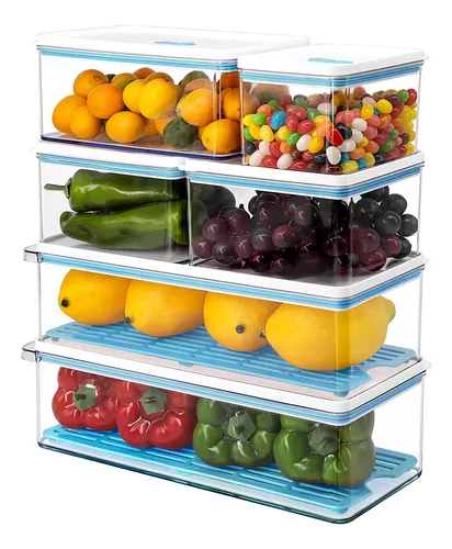 MineSign Paquete de 6 organizadores apilables para refrigerador y  almacenamiento transparentes con tapas ventiladas y escurridor, contenedor  de frutas