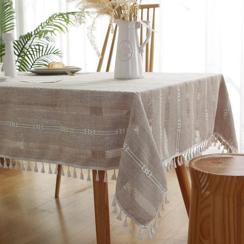 Gernaice Mantel Bordado De Rayas Rústicas Con Borlas Pesadas