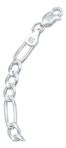 Esclava Pulsera Fígaro 3x1 Unisex Diamantada Plata 925 5 Mm Color Plateado Diámetro 6 Cm Largo 21 Cm