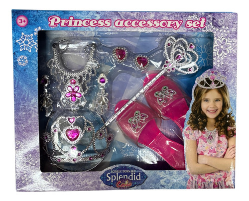 Princesa Set Corona Cetro Zapatilla Collar Aretes Juguete