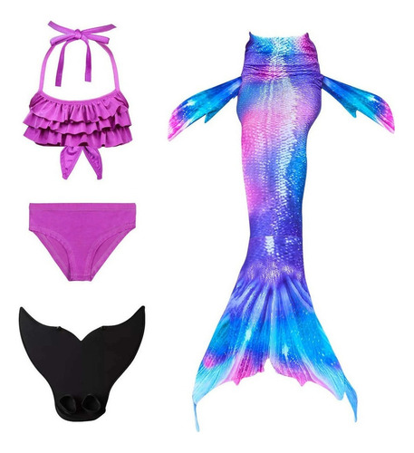 Maiô Sirena Cola Y Bikini Para Meninas Com Monofin, Pacote C