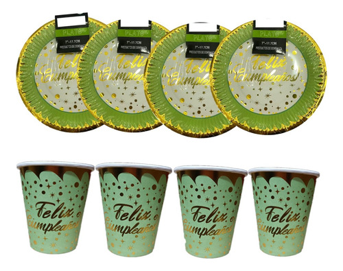 Globi® 10 Platos + 10 Vasos Con Feliz Cumpleaños Decoración