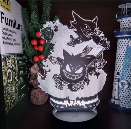 Luminaria Neon Led Pokemon Gengar Colorido Varias Cores