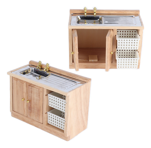 Mini Lavabo De Madera Tipo Casita De Muñecas De Tamaño 1:12