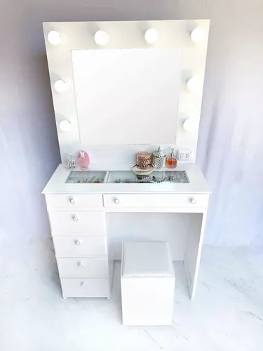Mueble Para Maquillaje De Pino Con Espejo Y Luces