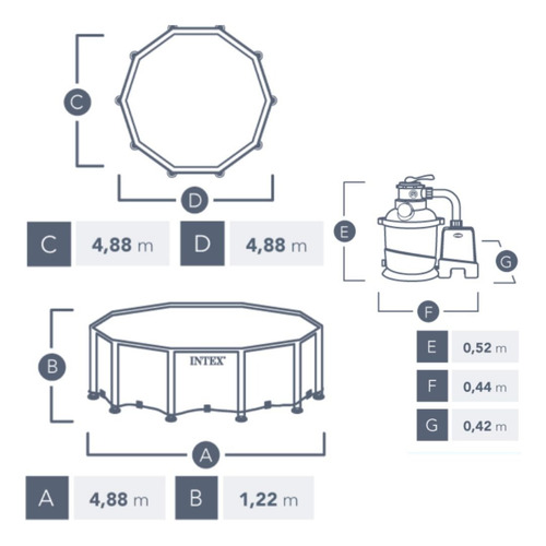 Piscina Circular De Armação Intex 19.126l Com Bomba Filtro Cor Cinza Bomba 110v