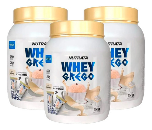 3x Whey Grego 450gr - Nutrata Sabor Beijinho