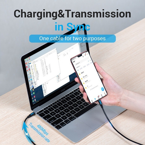 Cable Tipo C A Microusb Vention Carga Transferencia Datos 2m Negro