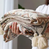Comprar Manta Bohemia, Manta De Punto Marrón Con Borlas, Suave Manta