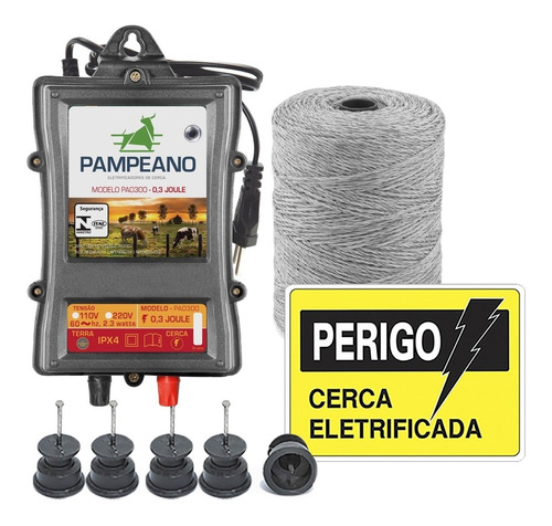 Kit Cerca Rural Eletrificador Pa0300 + 250m Fio + Isoladores