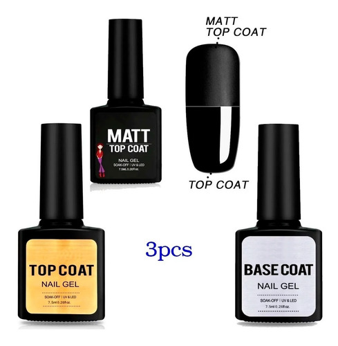 Kit Base Coat+top Coat+top Matte Para Esmalte Semipermanente