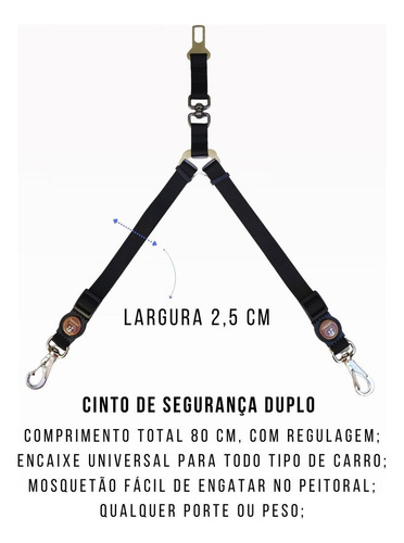 Guia Coleira Dupla E Cinto De Segurança Duplo Para Cães Cor Preto G