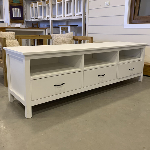 Mesa Rack De Tv Madera Pintada Con Cajones Y Estantes Marrón