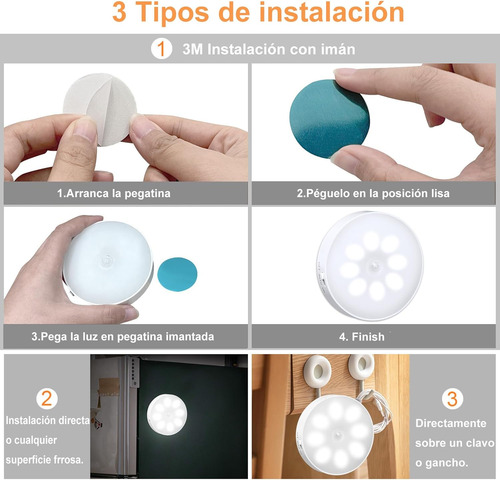 Lámpara Luz Led Sensor De Movimiento Recargable Cálida Fría
