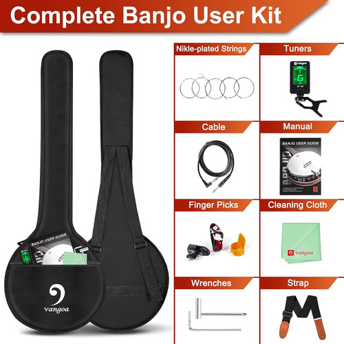 Vangoa Banjo 5 Cuerdas Acústico Eléctrico Tamaño Completo...