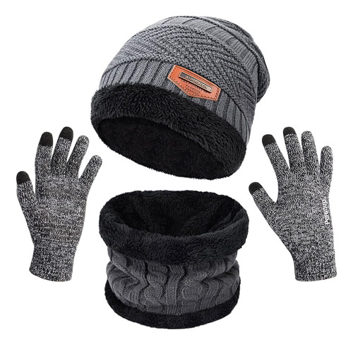 Gorro De Punto De Invierno Bufanda Y Guantes Color Gris Gris One Size Liso