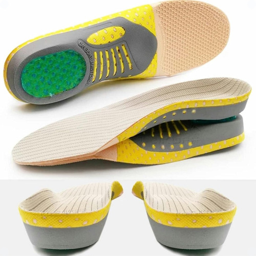 Palmilha Ortopédica Gel Tênis Botas Sapatos Alivia Dor Cor Verde-Amarela Tamanho da palmilha 35-40