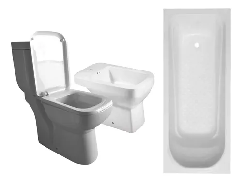 Juego Sanitarios Loza Baño Cuadrado Moderno Bañera