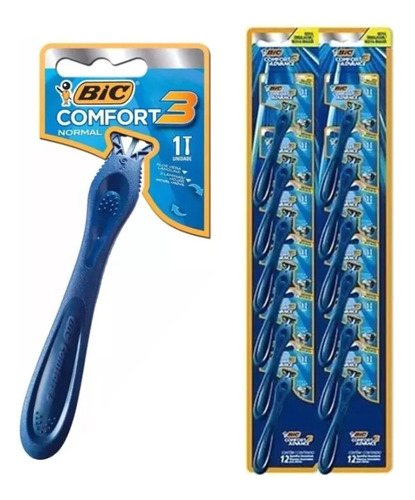 Afeitadora Desechable 12 Unid. Bic Confort 3 Azul Hombre