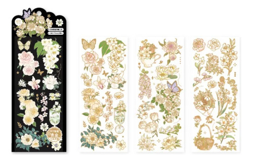 Stickers Flores Journal Scrap Bullet Washi Vintage Dorado