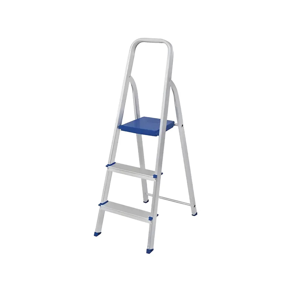 Escada Alumínio Doméstica Com 3 Degraus 1,12 Metros Mor Cor Prata/azul