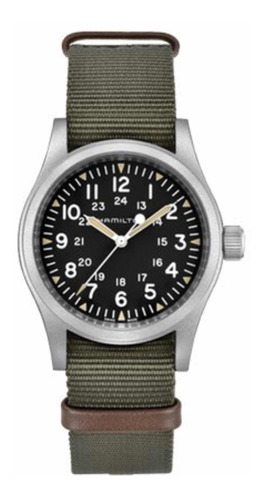 Reloj Hamilton Khaki Field 42mm H69529933 Mechanical Color Del Fondo Negro Color De La Malla Verde Musgo Color Del Bisel Plateado