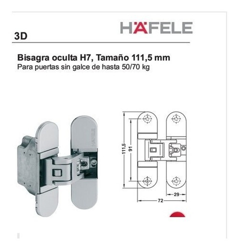 Bisagra Oculta Startec Hafele 927.91.556-70 H7 70 Kgs
