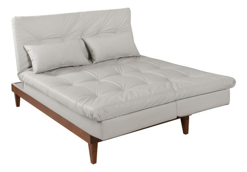 Sofá Cama Versátil Pés De Madeira Corano Liso Império Cor Gelo 308