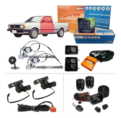 Vidro Elétrico Saveiro Quadrado + Trava + Alarme Positron